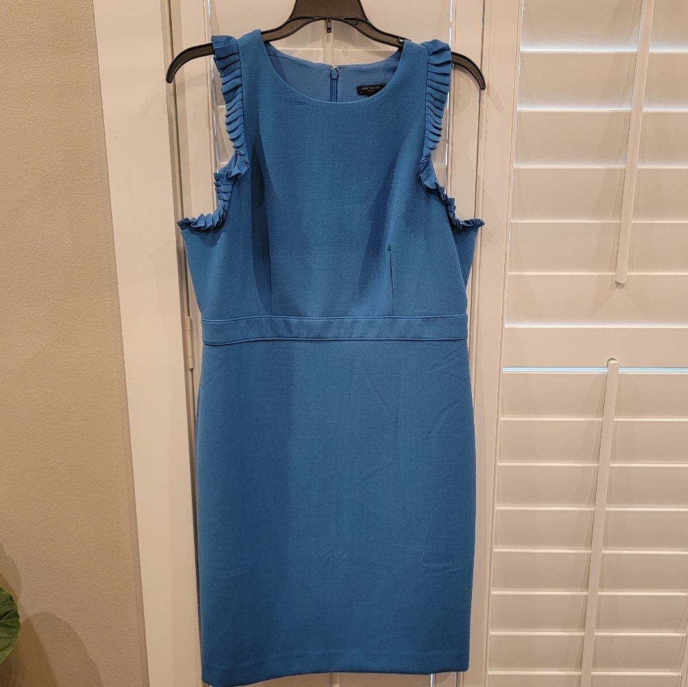 NWOT Ann Taylor 10P Pleat Trim Doubleweave Teal Sheath Dress -Beautiful!